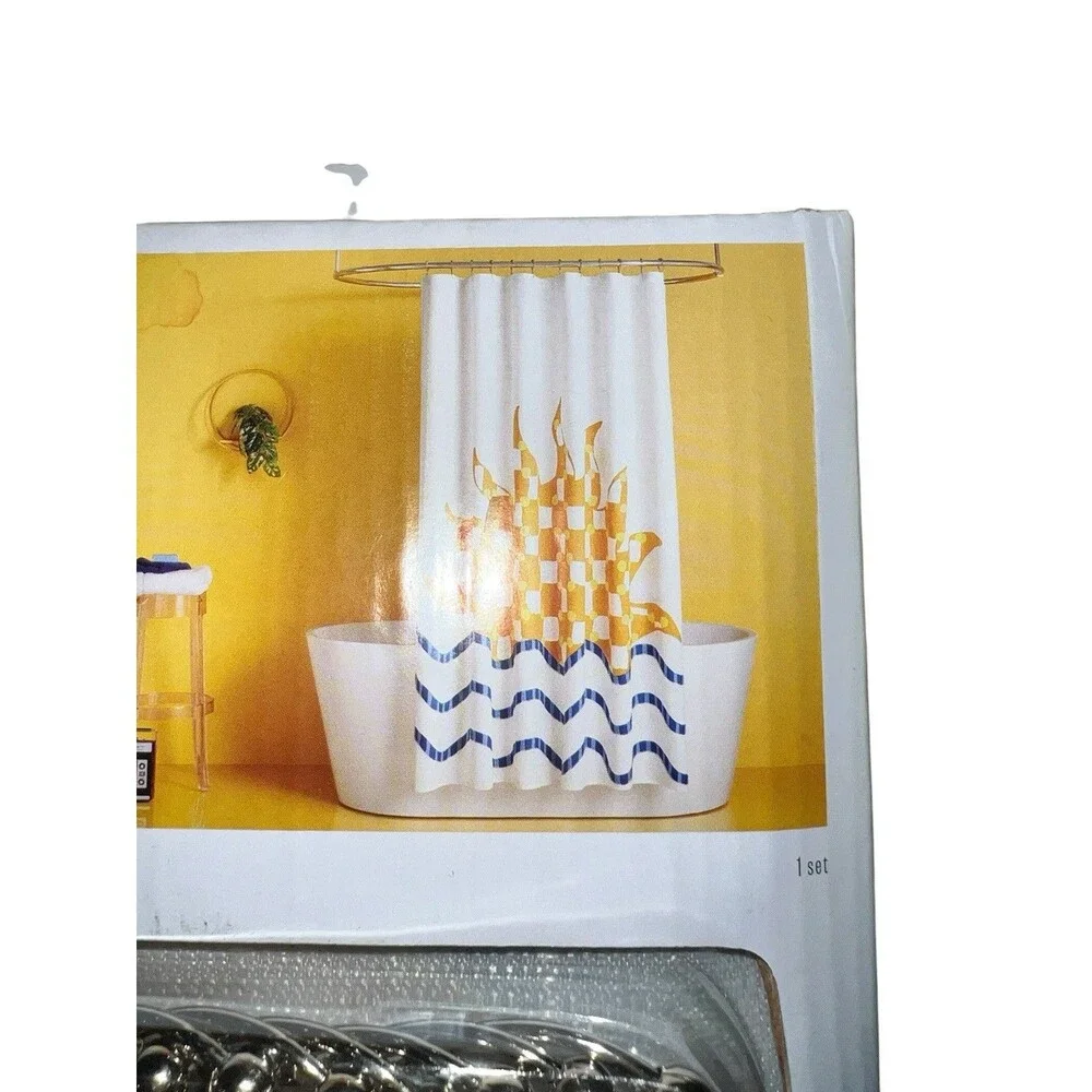 Room Essentials 72” x 72” Shower Curtain 12 Shower Hooks Orange Blue White Ylw
